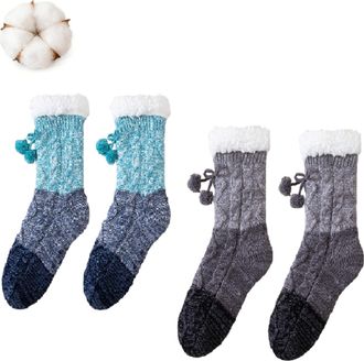 Generic Knitted Ultra-Thick Slipper Home Socks, Ultra-thick Slipper Home Socks, Calf-Length for Girls Gift with Grippers Non Slip Fleece Lining Heat Holding (