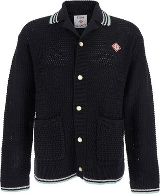 Casablanca Black Cardigan With Logo Patch On The Front In Cotton Man