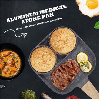 Trade Shop Trade Shop - Padella Pancake 3 Scomparti In Lega Di Alluminio Antiaderente Per Cuocere 3 In 1