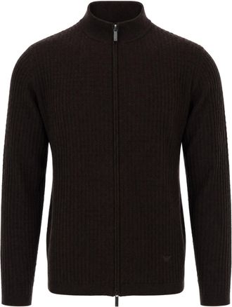 Emporio Armani Virgin Wool Fine Textured Knit Zip-Through Knit