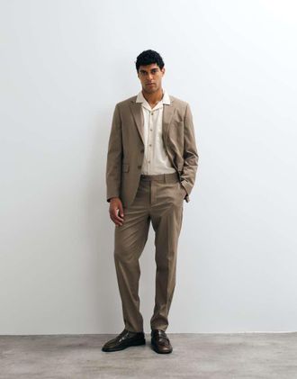 Mango Milan - Pantaloni da abito slim color fungo in coordinato-Marrone