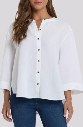 NYDJ Maggie Oversize Linen Blend Button-Up Shirt in Optic White at Nordstrom, Size Xx-Small