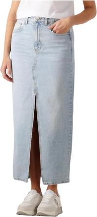 Liu Jo Blauwe Rechte Midi Rok - Dames - Spijkerrokken - Blauw - W26 - Rokken