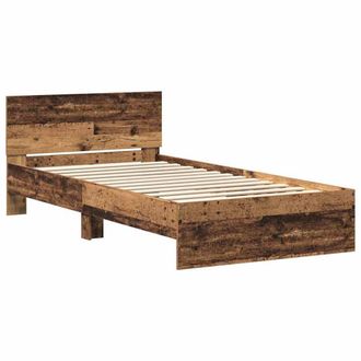 Berkfield Home Bed Frame with Headboard Old Wood 100 x 200 cm Solid Pine wood in Brown