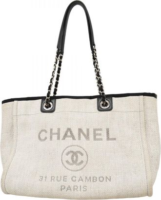 Chanel Black Gray Raffia Tote Bag (Pre-Owned)