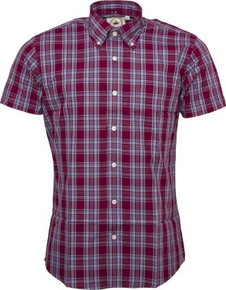 Relco Mens Check Short Sleeved Limited Edition Button Down Shirts (UK, Alpha, XXL, Regular, Regular, Burgundy/Sky Blue)