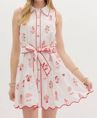 Entro Flora Scallop Hem Mini Dress In Red