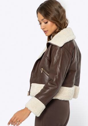 Wittchen Dames kort bruin imitatieleren jasje met bont