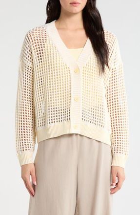 Splendid Camellia Openwork V-Neck Cotton Blend Cardigan in Honeysuckle Beige at Nordstrom, Size X-Large