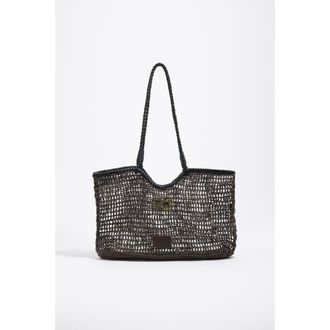 Bimba & Lola Large Dark Raffia-Effect Shopper Bag in Chocolate at Nordstrom