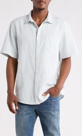 Vans Lawson Stripe Cotton & Linen Blend Button-Up Shirt in Dawn Mist-Marshmallow at Nordstrom, Size Xx-Large