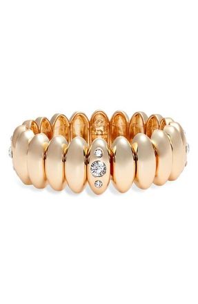 Open Edit Cubic Zirconia Stretch Bracelet in Clear- Gold at Nordstrom