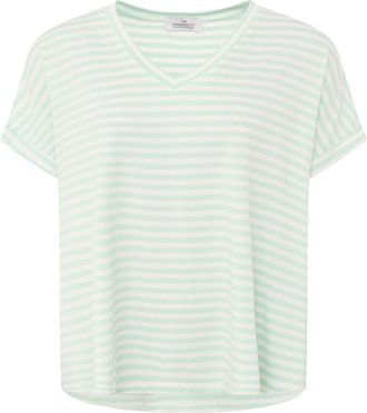 Zwillingsherz T-Shirt ZWILLINGSHERZ Maritime Streifen, Damen, t&uuml;rkis, Obermaterial: 97% Viskose, 3% Elasthan, loose fit h&uuml;ftlang, V-Ausschnitt, Shirts T-Shirt, One 