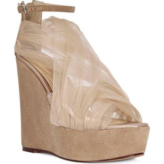 Azalea Wang Ballerine Platform Wedge Ankle Strap Sandal in Beige at Nordstrom, Size 7.5