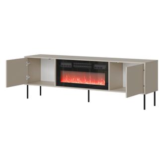 Dmora Mueble Tv Silvi, Un Estante, 2 Puertas, Chimenea Incluida, 180x40x60h Cm Beige