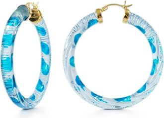 Gold & Honey Womens Stripe Painted Instyle Lucite Hoop Earrings In Aqua