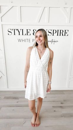 Lovestitch Brielle Eyelet Surplice Mini Dress In White