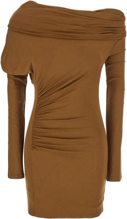 Andamane Beige Wrap Schouder Mini Jurk - Dames - Korte kleedjes - Beige - S - Kleedjes