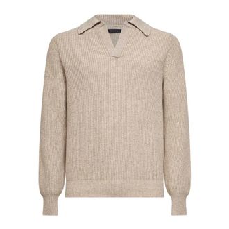 Tagliatore Truien & Vesten, Heren, Beige, L, Wol, V-neck Polo Knit