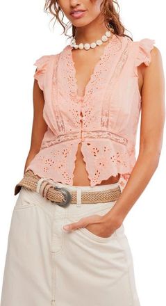Free People Day Dreamer Lace Trim Top in Peachie Pie at Nordstrom, Size X-Large