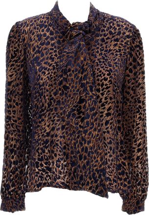 Iri&eacute; Beige Animal Print Ruffled Blouse