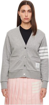 Thom Browne Cardigans, female, Gray, Size: 2XS V-neck Cotton Cardigan