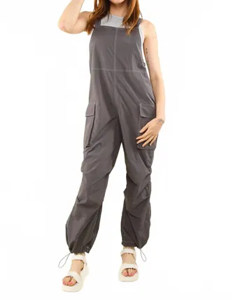 Very J Casual Sleeveless Cargo Jumpsuit In Charcoal