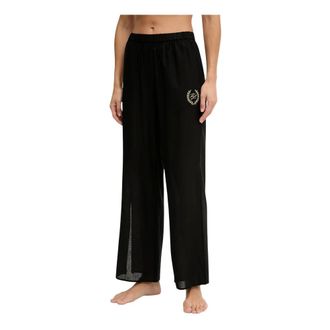 Karl Lagerfeld Broeken, Dames, Zwart, XS, Linnen, Hotel Karl Wide Broeken