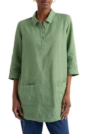Seasalt Cornwall Artists Journey Collared Linen Tunic in Foliage at Nordstrom, Size 16 Us