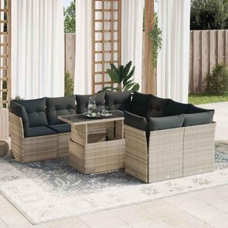vidaXL Set Muebles Jard&iacute;n 9 Pzas Y Cojines Rat&aacute;n Sint&eacute;tico Gris Claro Vidaxl