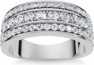 Pompeii3 1 Ct Diamond Three Row Womens Anniversary Wide Wedding Ring 10k White Gold