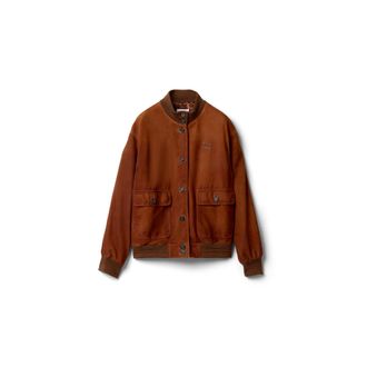 Miu Miu Waxed Suede Jacket, Woman, Chestnut Brown, Size 36