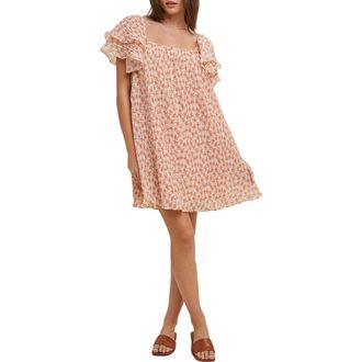 Wishlist Floral Pleated Minidress in Apricot at Nordstrom Rack, Size Medium