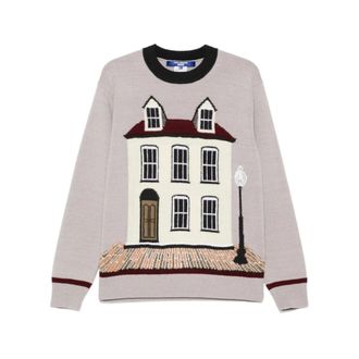 Junya Watanabe Round-neck Knitwear, male, Gray, Size: M Crew-neck Sweater