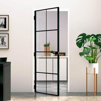 vidaXL Puerta De Interior Vidrio Templado Y Aluminio Negro 83x201,5 Cm Vidaxl