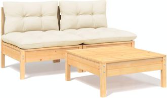 vidaXL Muebles De Jard&iacute;n 3 Piezas Cojines Madera De Pino Crema Vidaxl