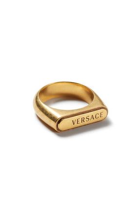 Versace Logo Tag Ring in Gold 82 at Nordstrom, Size 8.5