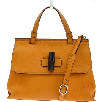 Gucci Bamboo Daily Top Handle Bag Leather Orange Leather Handbag (Pre-Owned)