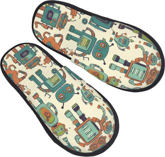 Generic Hotel Slippers Cute Cartoon Robots Breathable Camping Slippers Cozy Anti-Slide Slipper For Guest Room Travel Women M
