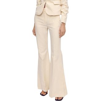 Mango Cotton & Linen Flare Pants in Ecru at Nordstrom Rack, Size 8