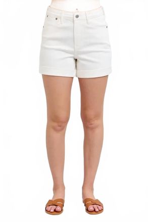 Judy Blue High Waist Double Roll Cuff Denim Shorts In White