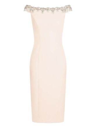 Jenny Packham Valorie beaded off-shoulder midi dress - Neutrals