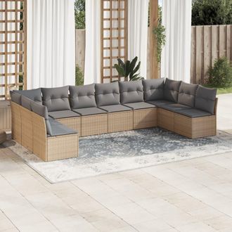 vidaXL Juego De Sof&aacute;s Jard&iacute;n Con Cojines Beige 10 Pzas Rat&aacute;n Sint&eacute;tico Vidaxl