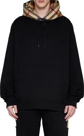 Burberry Mens Checked Cotton Hoodie Black Sweatshirts Sweater