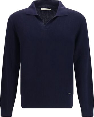 Brooksfield Mens Polo Collar Sweater Navy Fleece Wool (ovis Aries)