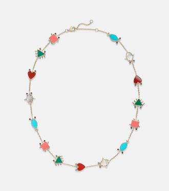 Yvonne L&eacute;on Petits Personnages 9kt gold necklace with diamonds and gemstones