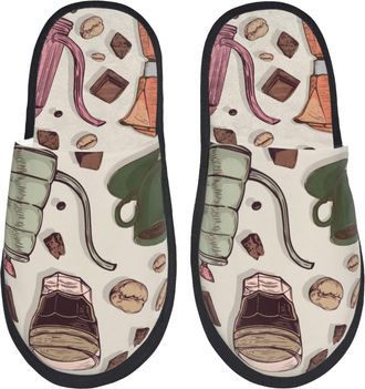 Generic Camping Slippers Vintage Coffee Soft Fuzzy Slippers Warm Indoor Shoes For Spa Home Women L