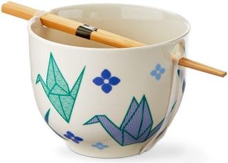 Tag Paper Crane Blue Multi Stoneware Noodle Bowls 16 oz at Nordstrom