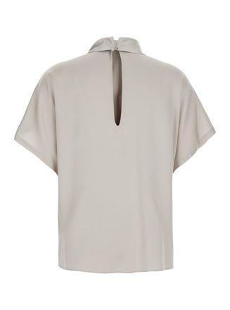 Brunello Cucinelli Monile-Decorated Silk Blouse - Beige