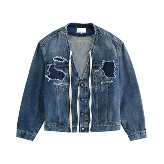 Maison Margiela Giacca con Scollo a V e Dettagli Usurati - - Jackets - Uomo - Blu - M